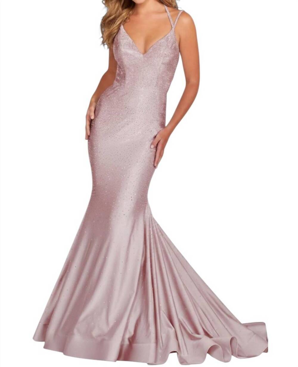 NEW ELLIE WILDE beaded mermaid prom gown in english rose/silver